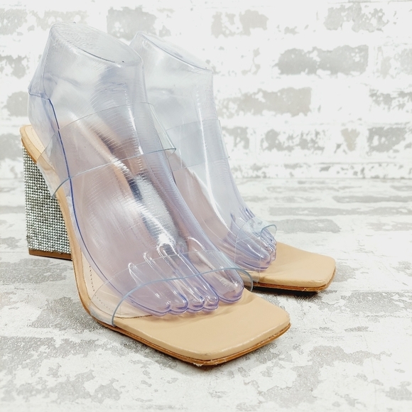 New Schutz Ariellen Vinyl Crystal Block Heel Square Toe Sandals O97 - Picture 4 of 15